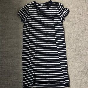 J. Crew Navy and White Striped Short-Sleeve T-Shirt Dress